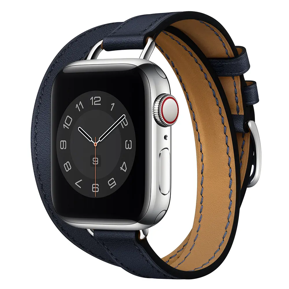 Ремешок из натуральной кожи для Apple Watch 6 Band, двойной браслет для iWatch 5 4 3 2 1