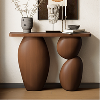 Mesa Consola Moderna de Madera Sólida Estilo Wabi-Sabi, Artística y Minimalista, para Recibidor, Entrada, Villa, Hotel, Galería o Proyecto