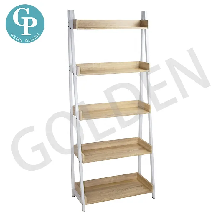 Moderno 5-Tier Escada Aberta De Madeira e Metal Prateleiras Estante De Armazenamento Book Rack Prateleira para Sala Estante de Exposição