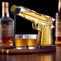 Venta al por mayor pistola personalizada whisky decantar vidrio conjunto jarra botella de licor contenedor dispensador decantador de whisky con vaso de chupito