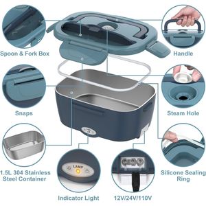 Boîte à lunch électrique 3-en-1 en acier inoxydable 110V/220V, chauffe-plat portable pour le bureau, grand récipient alimentaire électronique pour la cuisine et la chambre - Product Image 4