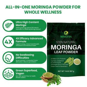 Poudre de feuilles de Moringa biologique OEM/ODM, probiotiques pour le soutien immunitaire des adultes, riches en vitamines, minéraux, antioxydants, santé digestive - Product Image 2