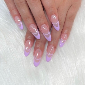 Faux ongles à presser en acrylique de haute qualité, <span class=keywords><strong>double</strong></span> French, détachables, violet clair, pour la vente en gros - Product Image 1