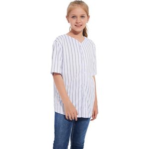Camiseta de Béisbol para Niños, Cuello en V, Manga Corta, Rayas Blancas y Negras, Corte Regular, Camiseta Deportiva para Niñas y Niños - Product Image 2