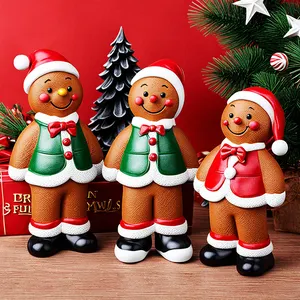 OEM decoração de árvore de natal globo de neve estátua personalizada cerâmica resina artesanato pingente papai Noel homem-biscoito, ornamentos de estatueta de casa