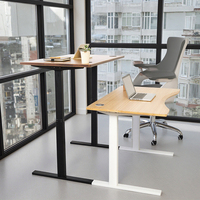 Bureau rectangulaire Table de bureau longue écologique Table debout en bambou Cadre réglable électrique Bureau incurvé Des