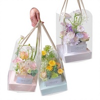 Boîte cadeau transparente en plastique portable pour fleurs, boîte d'emballage haut de gamme avec poignée pour bouquets