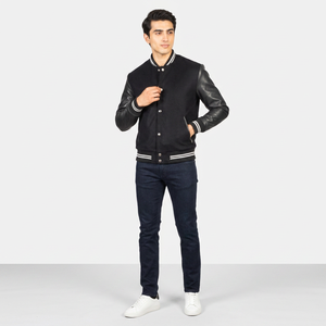 College Baseball Letterman Men's Varsity Jacket Custom Concise Style Boxy Chenille Embroidery <b>Leather</b> Sleeves - Product Image 1