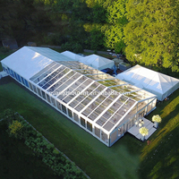 Tente de réception de luxe en verre durable, ignifuge, coupe-vent et résistante aux UV, 20x50m, avec structure en aluminium, pour 500-1000 personnes, certifiée CE