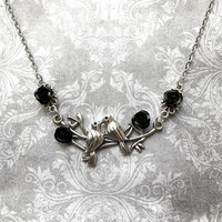 Collier en argent sterling 925 avec pendentif gothique victorien en forme d'oiseau amoureux et de branche d'arbre