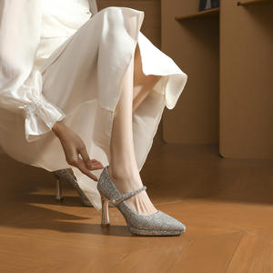 Zapatos de Tacón Alto Grueso para Mujer, Diseño de Pedrería, Hechos a Mano, para Novia, Venta al Por Mayor Directo de Fábrica - Product Image 6