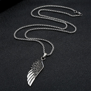 Kalung Punk <span class=keywords><strong>Rock</strong></span> Grosir, Liontin Sayap dari Paduan Seng, Perhiasan Pria, Rantai Baja Tahan Karat - Product Image 4