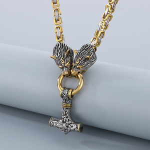 Collana bizantina KALEN Punk acciaio inossidabile <span class=keywords><strong>con</strong></span> <span class=keywords><strong>ciondolo</strong></span> testa di <span class=keywords><strong>lupo</strong></span> nordico - Product Image 6