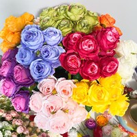 Bouquet de 9 roses artificielles multicolores en soie, vente en gros, fausses roses pour mariage, décoration de table, fête à domicile
