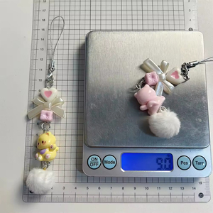 猫ビーズペンダントスウィートガール携帯電話チェーンイン漫画かわいい樹脂軽量キーホルダーかわいいアクセサリー用 - Product Image 5