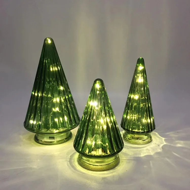 3Pcs Christmas Ornaments Set Glass Xmas Tree Decoration With Led Lights Home Table Decor Festive Gift