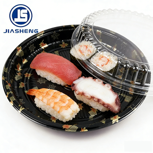 Plateau à sushi rond en <span class=keywords><strong>plastique</strong></span> à emporter personnalisé avec couvercle pour servir et transporter des assiettes et des bols en <span class=keywords><strong>plastique</strong></span> pour sushis - Product Image 1