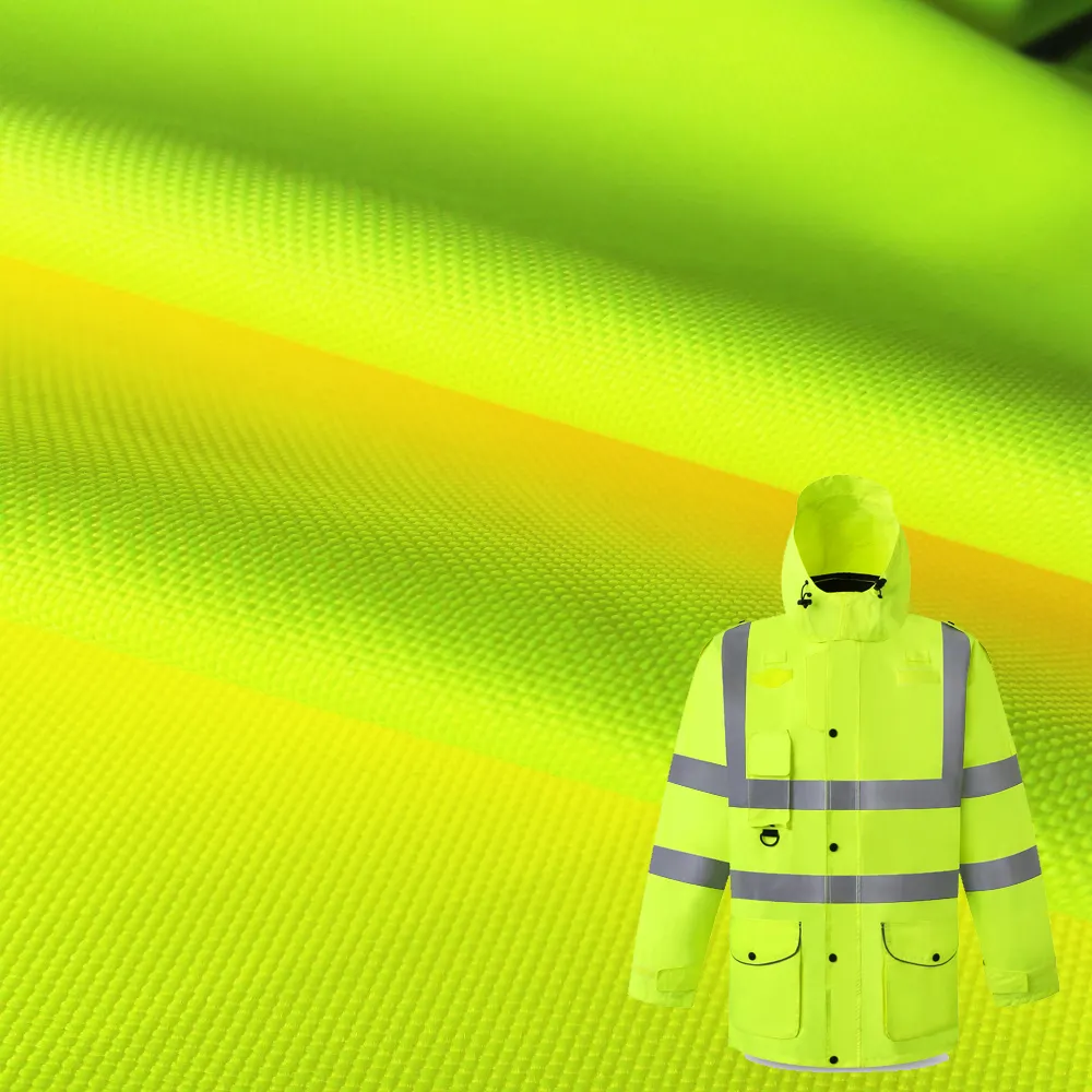 Poliester oxford kain neon oranye kuning visibilitas tinggi berlapis tahan air Hi Vis jaket keselamatan reflektif