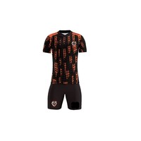 Setelan Jersey Sepak Bola Pria Biru Custom dengan Pola Geometris, Kerah V, Lengan Pendek, Cepat Kering, Seragam Tim