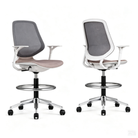 Chaise de dessin ergonomique haute avec repose-pieds réglable, dossier en maille et hauteur réglable pour bureau debout et studio