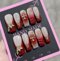 Ongles à presser en acrylique 3D faits main, couvrance totale, forme cercueil carrée, 186-190, avec colle, 10 pièces, style français long pour doigts