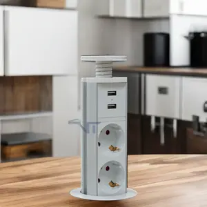 BNT Kitchen Socket Tabletop Pop Outlet Manual Pull-Out Retractable USB Charging Sockets 5A Rated Current 3 Outlets IP44 Rated