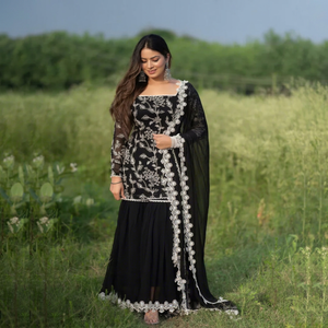 NEW Designer black Modern Heavy Faux Georgette Fabric Ethnic <b>Dress</b> Indian Pakistani <b>Wedding</b> Wear Sharara Suit Party - Product Image 1