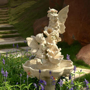Decorative Fairy Garden Water <strong>Fountain</strong> with <strong>Cherub</strong> and Flower Basin Outdoor Resin Sculpture for Backyard Patio and Garden Decor - Product Image 2
