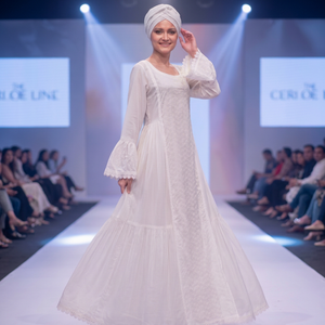 Hermoso Vestido Maxi de Algodón Blanco de Corte Regular con Manga Larga, Bordado de Encaje y Patrón Floral de Lujo, Ropa Étnica Africana - Product Image 3