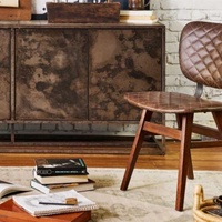 Chaise de salle à manger européenne en bois scandinave, cuir marron industriel
