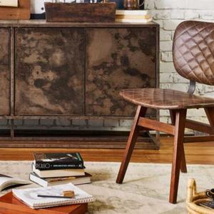 Chaise de salle à manger européenne en bois scandinave, cuir marron industriel - Product Image 3