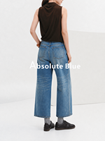 Jean en denim coupe large pour femme, effet moustaches de chat, légère fente, déchiré, coupe ample, longueur cheville, pour un look décontracté au quotidien