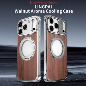 Luxury Walnut Wood Scented <strong>Diffuser</strong> Compatible for 17 ProMax Cooling Case Four-corner Drop-proof Metal Alloy Frame Magnetic case - Product Image 2
