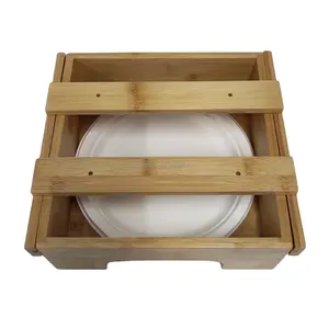 Kitchen Wood Caddy 9-inch Bamboo Paper Plate Holder Dispenser Under Cabinet