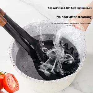 <strong>7</strong>-Pcs Non-stick Soft Silicone Kitchenware Set with <strong>Wood</strong> Hand Grip Silicone Spatula Soup Noodle Spoons High Temperature Resistant - Product Image 3