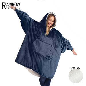 Unisex Giant Oversized Winter Velour Plush <strong>Comfy</strong> Wearable Blanket <strong>Hoodie</strong> 100% Polyester Solid Pattern Casual Style - Product Image 5