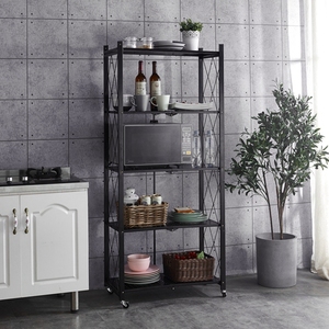 Carbon steel folding kitchen shelf multi-layer foldable wheeled shelves rack organizer multifunctional storage holders & racks