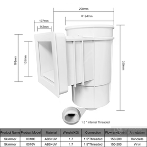Skimmer mural ABS 0010V <span class=keywords><strong>pour</strong></span> <span class=keywords><strong>piscine</strong></span> hors sol, nettoyeur de débris de surface - Product Image 4