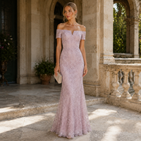Robe de soirée sirène en dentelle pour femme, manches courtes, robe de cérémonie, robe pour invitée de mariage, fabricant et fournisseur en gros