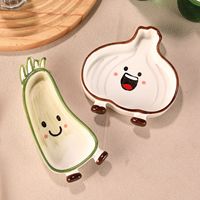 Lelyi INS Cartoon Niedliche Keramikschale in Form von Frühlingszwiebeln, Ingwer und Knoblauch, Kreative Hochwertige Mädchenhafte Verspielte Dip-Sauce-Schale