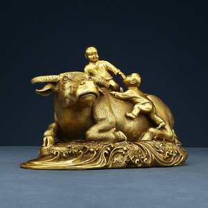 Copper World Brass Cowherd Riding Bull Figurine Handmade Chinese Style Desktop <b>Ornament</b> For Living Room Office Decoration - Product Image 1