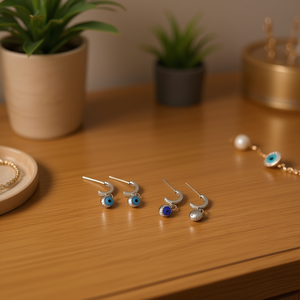 Orecchini Pendenti alla Moda con Ciondolo Occhio Blu, Set di 6 Paia in Acciaio Inossidabile Fatti a Mano - Product Image 2