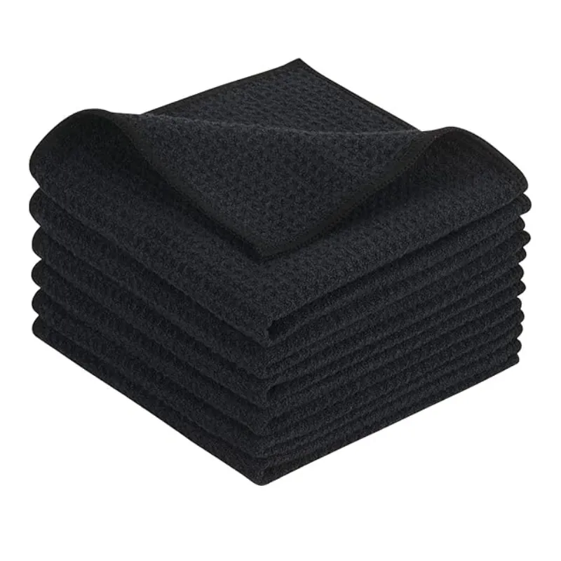 12*12 inches Black Waffle Kitchen Towel Absorbent Dish Towels Quick Drying Hand Towels for Kitchen