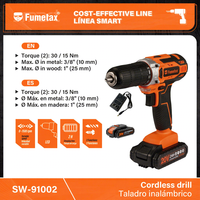 Perceuse sans fil Fumetax 2Ah Lithium-Ion à vitesse variable, couple de 30 Nm, LED, mandrin à connexion rapide pour le bois, le métal et la construction