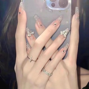 Mariposa ligera de lujo con uñas hechas a mano penetrante de hielo francés ojo de gato pasta de uñas diamante roto uñas postizas punta francesa - Product Image 3