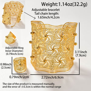 Vente en gros de bijoux éthiopiens personnalisés à la mode, bracelets joncs en or plaqué 18 carats avec entrelacement creux, ensembles de bagues pour femmes - Product Image 6