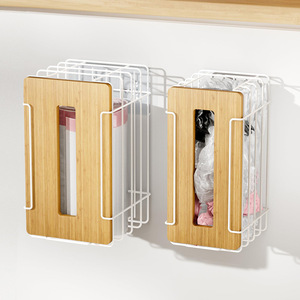 Kitchen Garbage Bag Storage Rack Wall Mounted Bamboo Cover Multi Function No Drill Kitchen Organizer <b>2</b> Pack <b>White</b> - Product Image 1