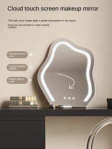 Modern Dressing <strong>Table</strong> <strong>Makeup</strong> Desk Integrated Bucket Cabinet <strong>Black</strong> Finish Lighted Mirror Stainless Steel Wall Mounted for Hotel - Product Image 5