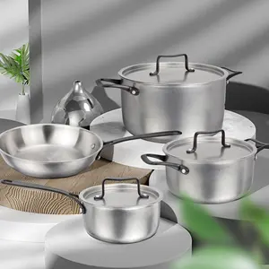 New Design Snow Silver Surface Cooking Pots And Pans Tri-ply Stainless Steel Cookware Set For Kitchen Induction Cooker