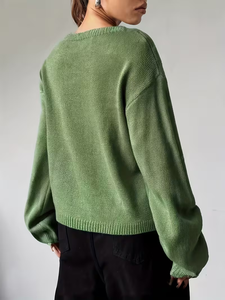 Pull en tricot à motif crâne pour femme, hiver 2026, col rond, coupe oversize, 100% acrylique, style grunge - Product Image 2